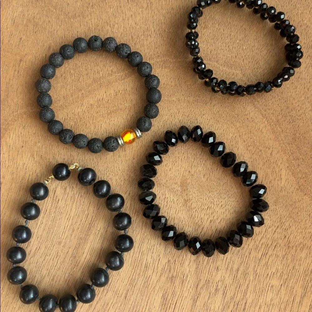 Set of Black Beaded Bracelets - Picture 1 of 7